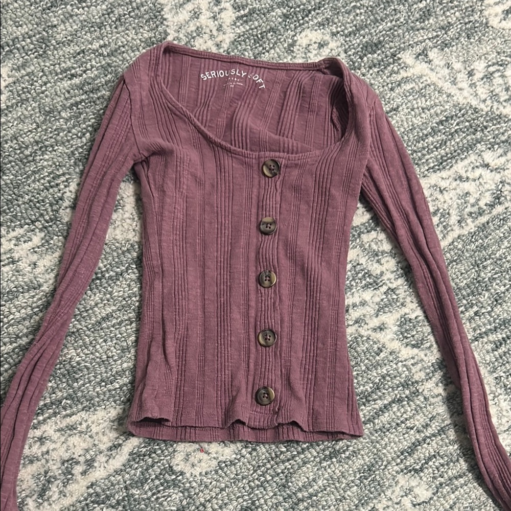 Aeropostale Pink Ribbed Long Sleeve Button Down Shirt